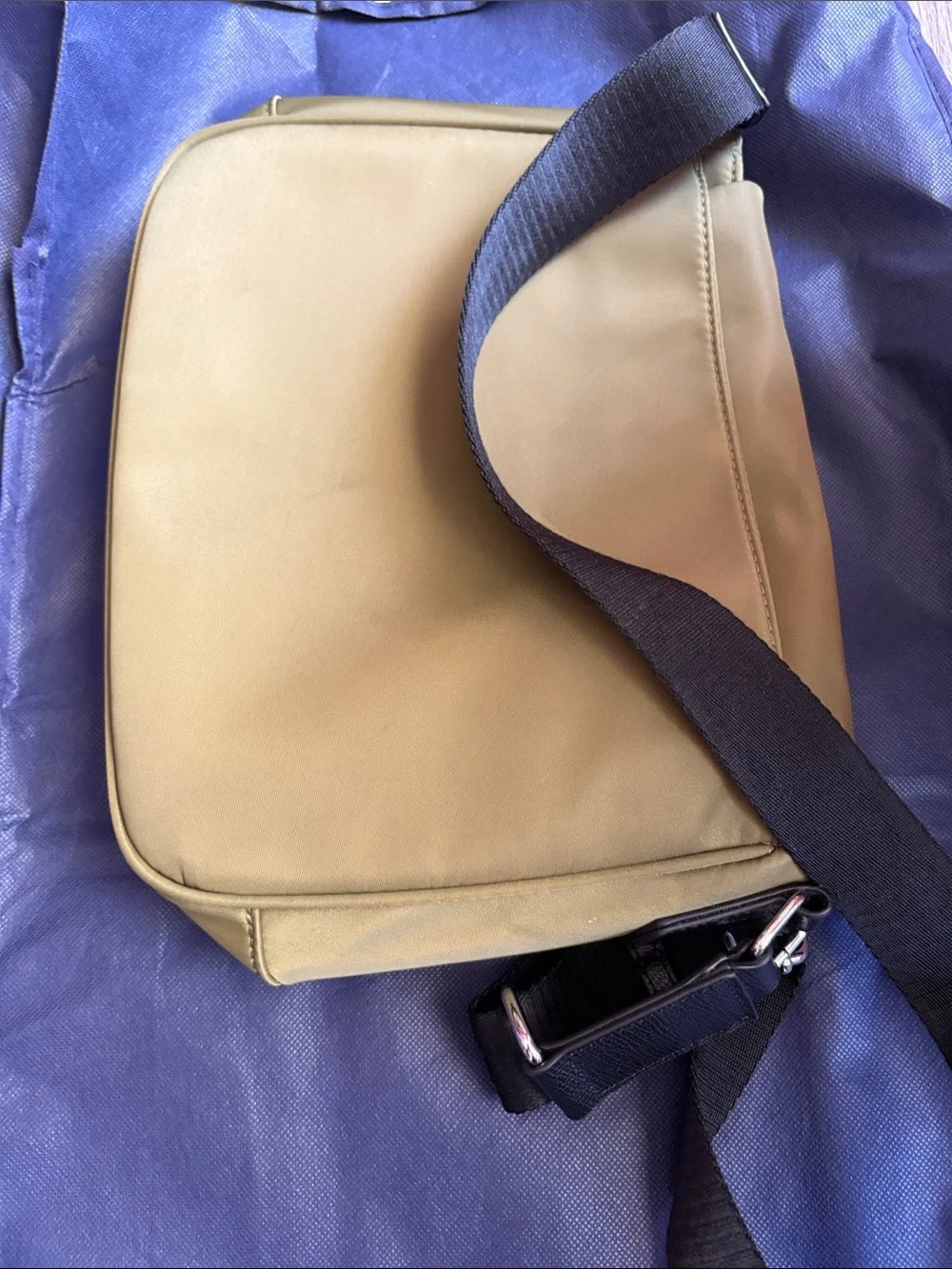 Karl Lagerfeld Olive Green Nylon Messenger Bag with Black Strap